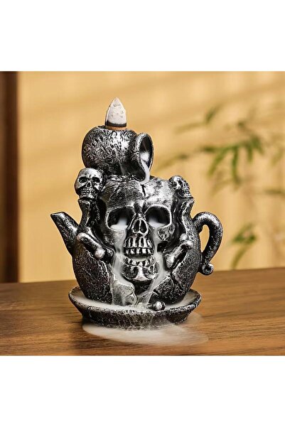 e-life shop Lüks Polyester Gotik Tasarım Kurukafa Geri Akış Şelale Tutsülük D...