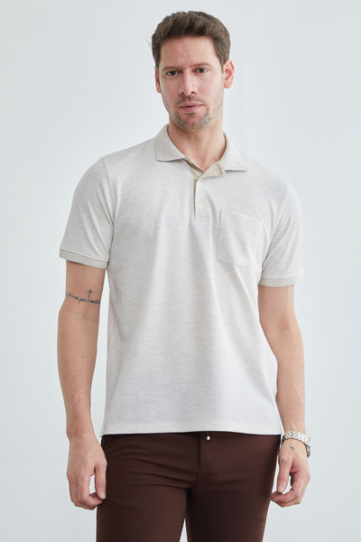 Fulla Moda Honeycomb Fabric Buttoned Polo Collar T-Shirt