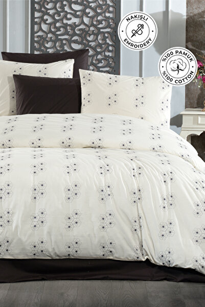 evienhome Embroidered 100% Cotton Duvet Cover Set Double 3-Piece Luxury Quali...