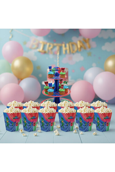 Umamiçe Pijamaskeli̇ler Party Set – 8-Piece Corn Box + Cake Stand