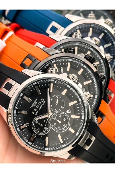 FERRO Sports Men's Wristwatch, Functions Active, Black Silicone Cord, in Styl...