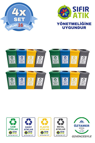DAFO 4 SET 16 PARÇA 4'lü Geri Dönüşüm ve Sıfır Atık Kutusu Seti - Cam, Kağıt,...
