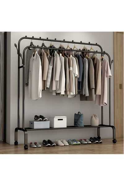 Ruhhy Double clothes rack with shelf, Ruhhy, 4 hangers, swivel wheels, black,...