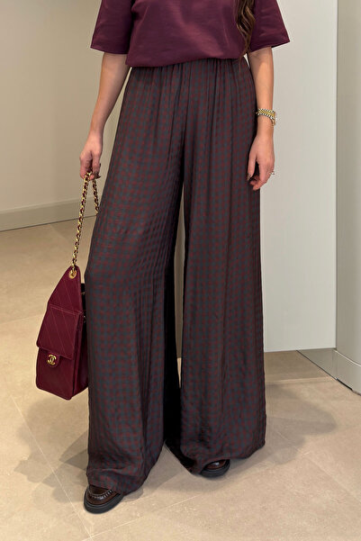 MAGARDE Παντελόνι με τετράγωνο σχέδιο και ελαστική μέση - ΒΟΡΝΤΟ