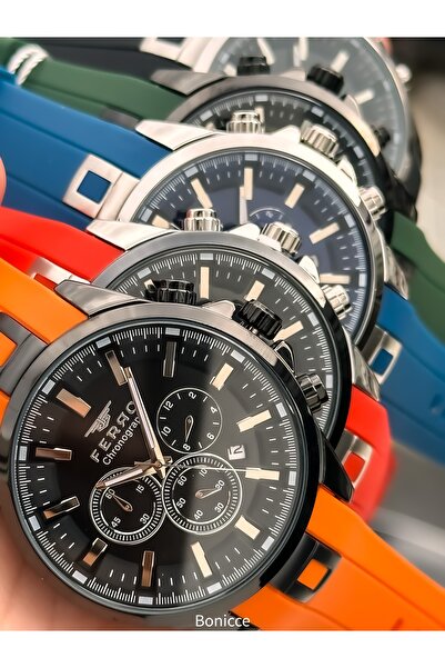 FERRO Sports Men's Wristwatch, Functions Active, Orange Silicone Cord, in Sty...