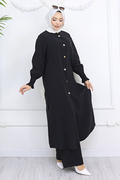 EBRUTESETTÜR Gipeli Sleeves Buttoned Tunic Set Black