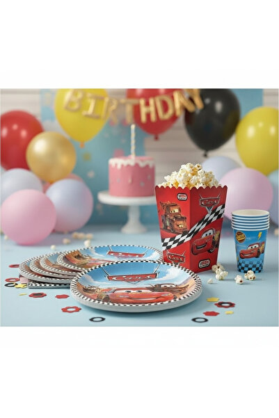 Umamiçe Cars Party Set – 8-Piece Corn Box + 8-Piece Plate and Cup Set