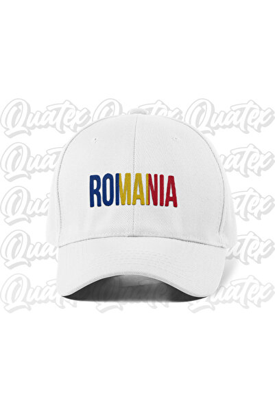 QUATEX Romania Embroidered Country Flag Hat - White Color 100% Cotton Gabardi...