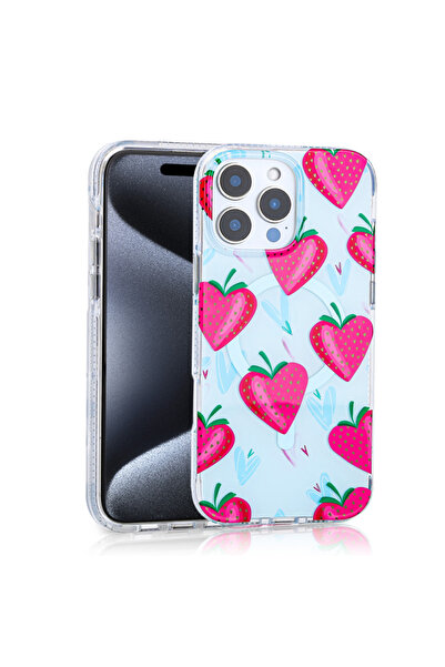 Paladyum Case iPhone 15 Pro Max Compatible Premium Tpu Strawberry Patterned S...