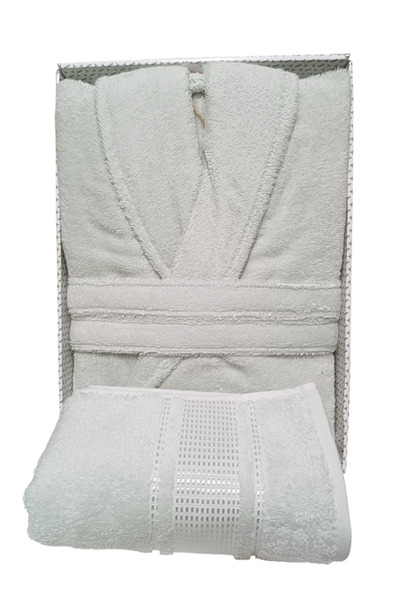 Özdilek رداء حمام كولوريست شاليكا + منشفة رأس - أخضر مائي 100% قطن