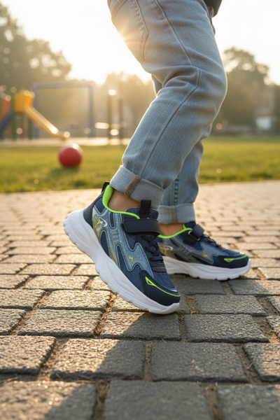 enoch Children's Sports Shoes with Wavy Patterns and Neon Details