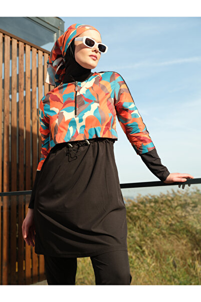 İKSUN Women's Hijab Swimsuit Set Full Covered Long Sleeve Patterned