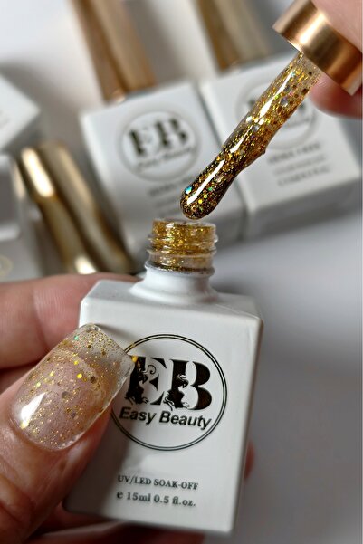 Easy Beauty Altın Simli Kalıcı Oje - Nail Art Oje - TPO İçermez - GLITTER GEL...