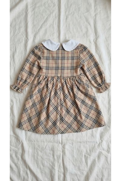 Sabi Baby Collar Plaid Patterned Cotton Baby Dress with Bow Detail