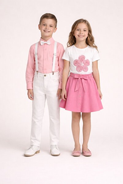 Nacar 23 Nisan 29 Ekim Kız&Erkek Çocuk Düğmeli Double Etek-Papatya Tshirt&4’l...