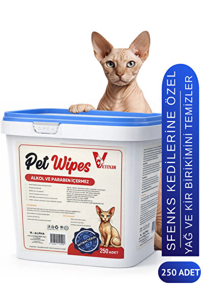 VETIXIR Sfenks ve Tüm Irklar İçin Uygun Kedi Islak Mendili Pati Tüy Kulak Göz...
