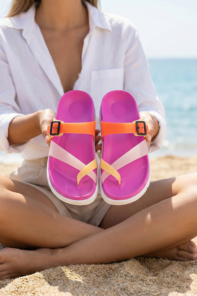 StWenn Цветни дамски чехли с разделени пръсти и неплъзгаща се подметка Гъвкав...