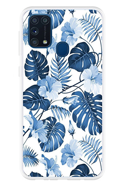 TechTree حافظة سيليكون مطبوعة بنمط أوراق وزهور زرقاء متوافقة مع هاتف سامسونج ...