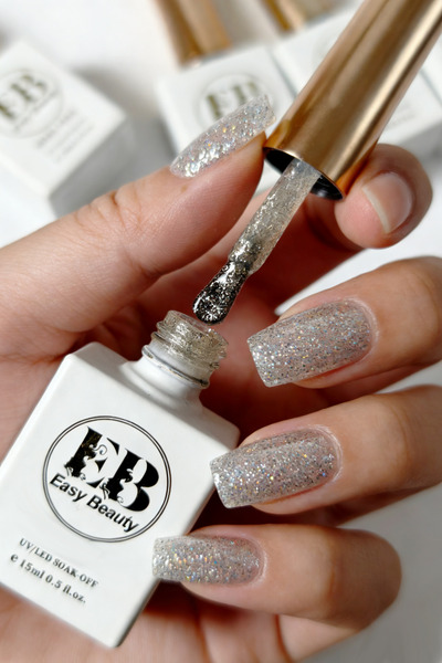 Easy Beauty Gümüş Rengi Simli Kalıcı Oje - Nail Art Oje - TPO İçermez - GLITT...