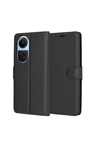 Techsuit Husa tip folio din piele pentru Oppo Reno 10, neagră