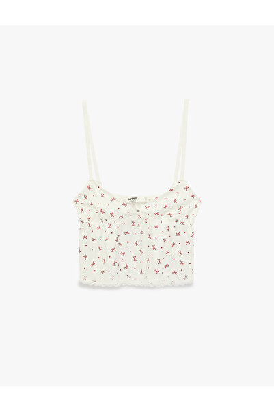 Koton Bowknot Printed Lace Detailed V-Neck Strap Pajama Top