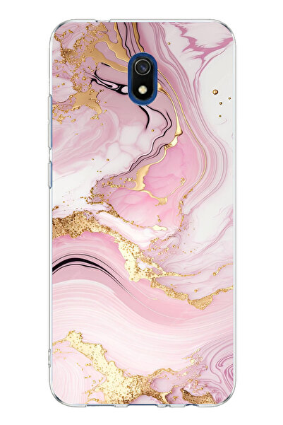 TechTree حافظة سيليكون مطبوعة باللون الوردي الرخامي متوافقة مع هاتف Redmi 8A