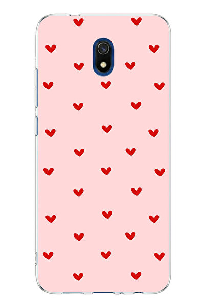 TechTree Redmi 8A Uyumlu Kırmızı Minik Kalpler Baskılı Silikon Kılıf