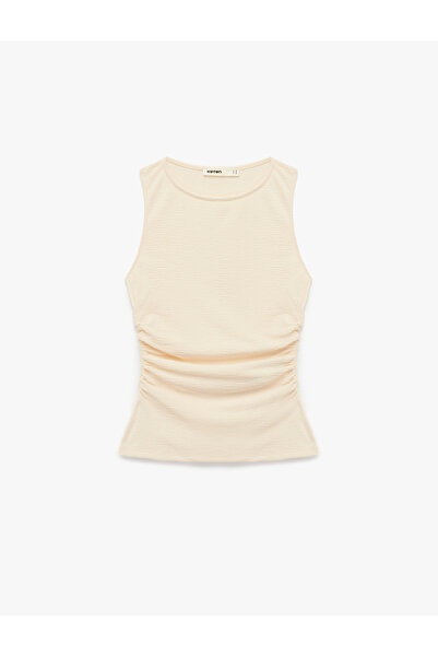 Koton Slim Fit Drape Detailed Crew Neck Textured Sleeveless Blouse