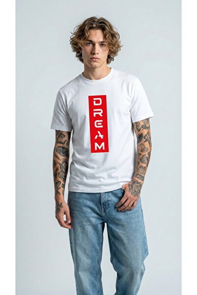 HOXİE Unisex Solid Color Dream Digital Printed Crew Neck Basic T-Shirt