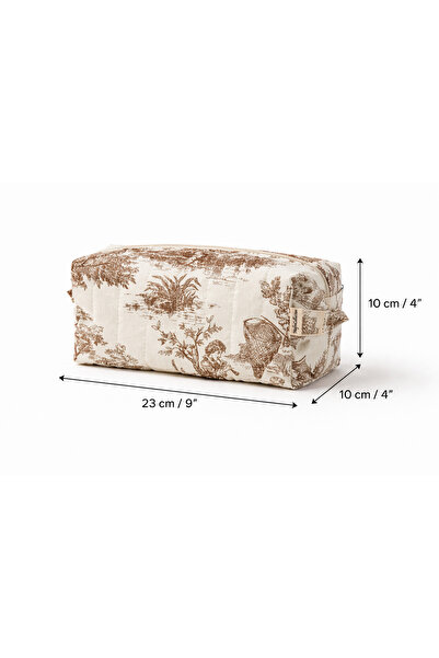 Mufincollection Vintage Toile Patterned Quilted Makeup Bag – 23X10X10 cm -- Daily & Travel Organizer