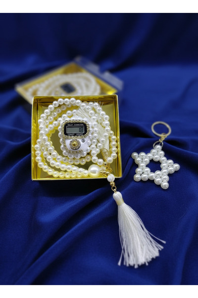 MYNAURA İnci Tespih ve Zikirmatik Sayaç- İnci Yıldız Anahtarlık Hediyelik Set