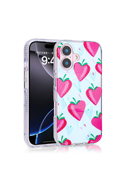 Paladyum Case iPhone 16 Plus Compatible Premium Tpu Strawberry Patterned Stil...