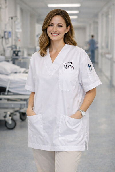 mirach Uniformă clinică de lux cu broderie cu pisică drăguță, cu croială larg...