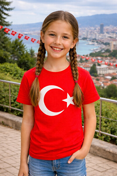 Parti Selesi Kiz Short Sleeve Kids Flag Moon Star April 23 October 29 Novembe...