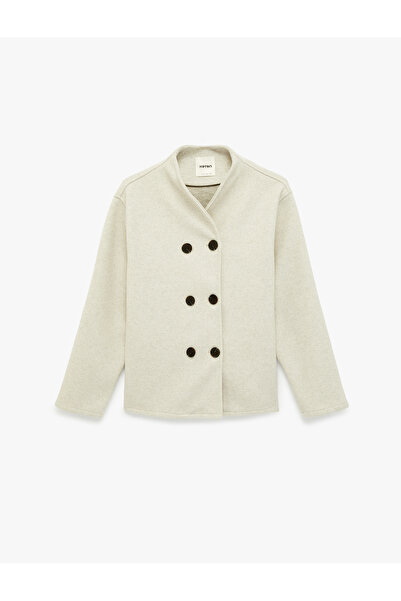 Koton Long Sleeve Pocketed Lightweight Stand Collar Double Breasted Buttoned ...