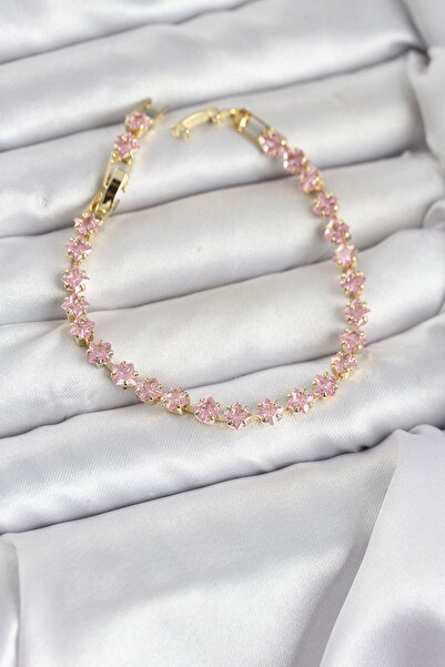 Clariss YRTCL Pembe Kare Zirkon Taşlı Gold Renk Pirinç Su Yolu Kadın Bileklik