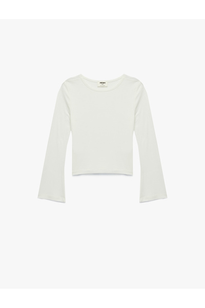 Koton Дългоръкавна вискозна базова тениска с велосипедна деколте