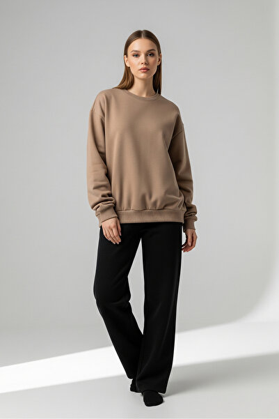 milidia Women's Oversize Crew Neck Basic Sweatshirt Vi̇zon