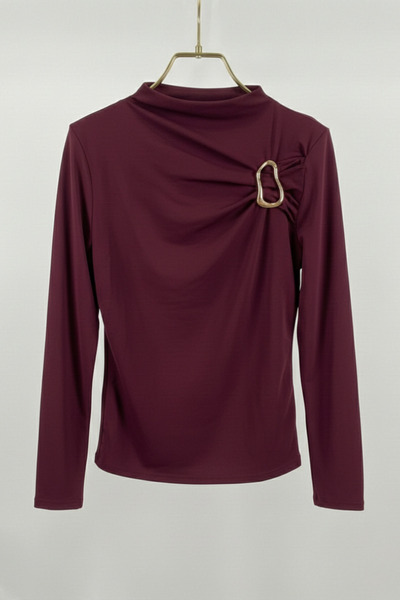 AKD Atelier Bluză de damă cu cataramă aurie, cu mânecă lungă, din țesătură Sa...