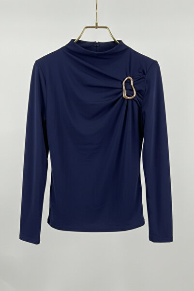 AKD Atelier Women's Blouse with Gold Buckle Detail, Gathered Long Sleeves, Sa...
