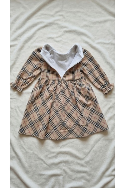 Sabi Baby Collar Plaid Patterned Cotton Baby Dress with Bow Detail