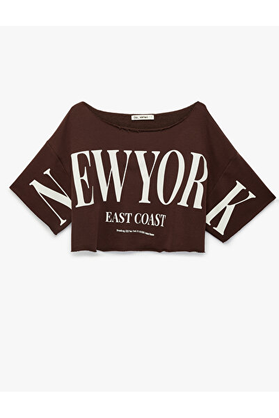 Koton Comfortable Fit Short Sleeve Off-The-Shoulder Printed Crop T-Shirt