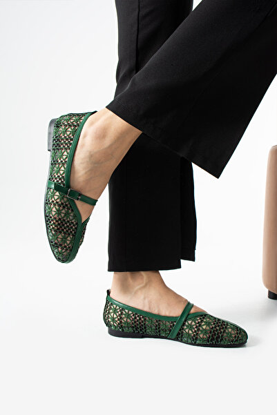 dabab shoes MARVENA Γυναικείες μπαλαρίνες σε πράσινο σμαραγδί χρώμα με διαφαν...