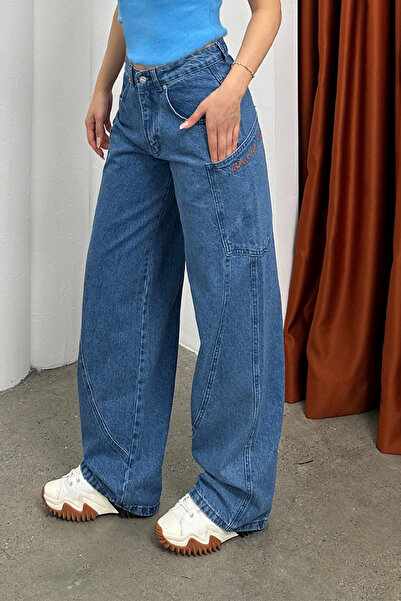 GRİİ WEAR Y2K Street Φαρδιά μπατζάκια Τζιν Παντελόνι με λεπτομέρεια ραφής στη...