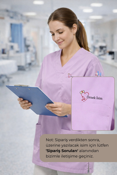 mirach Hemşirelere Özel İsim Yazılan Kişiye Özel Medikal Scrubs Kadın Scrubs ...