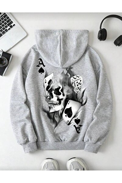 Oceanwear Playing Card Skull Printed Hooded Unisex Sweatshirt