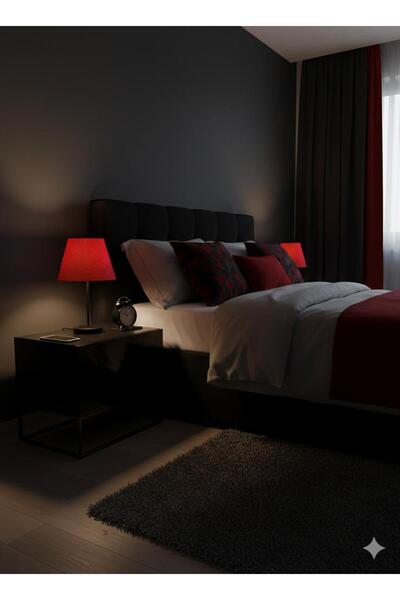BİAVİZE Chrome Modern Lamp Shade with Red Fabric Headboard