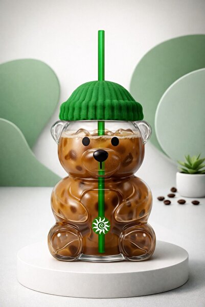 Pazarika Bearista 600 ML Plastik Ayıcık Figürlü Pipetli Soğuk İçecek ve Kokte...