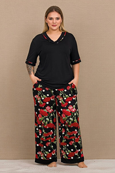 Viselya Set de pijamale cu decolteu în V și pantaloni largi, mărime mare