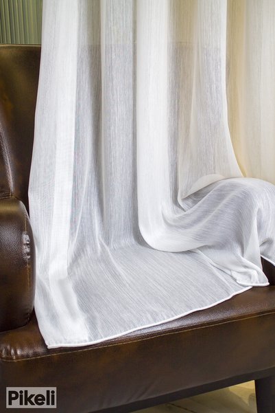 Pikeli Tree Bark Patterned Tulle Curtain - Natural Texture - 1X3 Dense Pleats - Professional Installation - Ecru